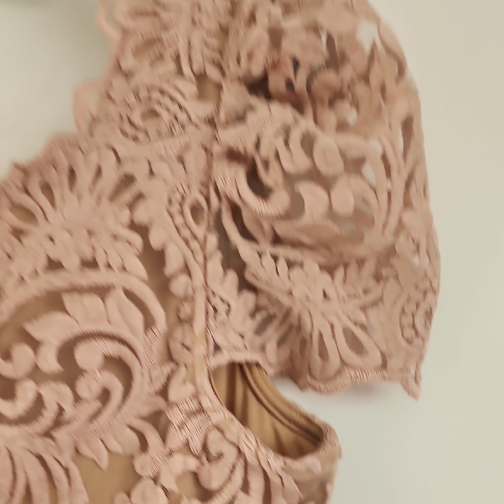 Marc Bouwer Embroidered Lace Blush Pink Midi Dress Fairycore Romantic Size L - Picture 9 of 12